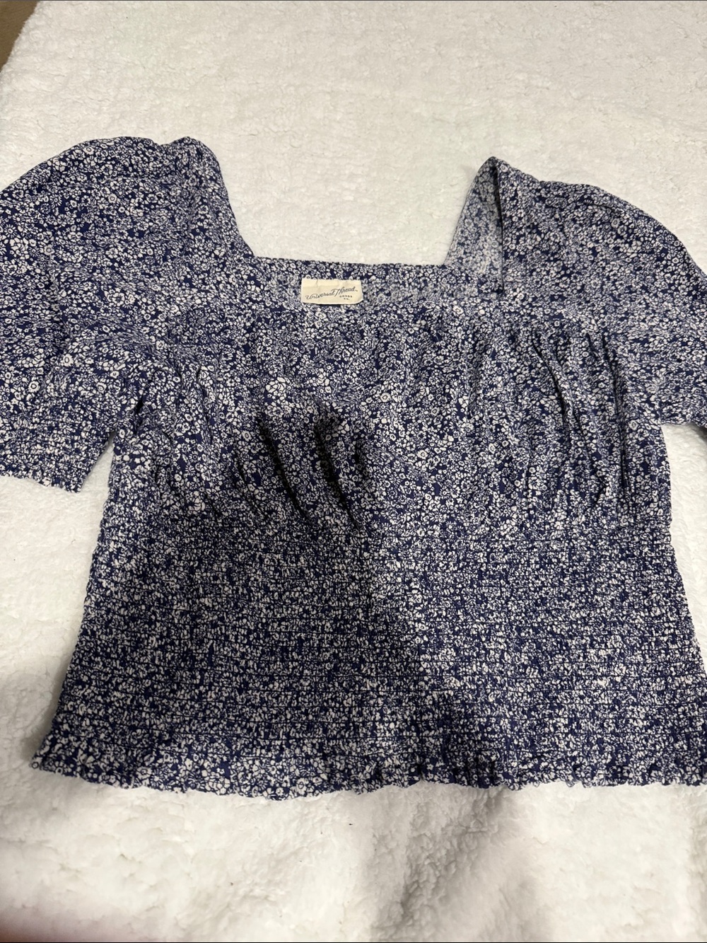 American Eagle Outfitters Navy Blue White Floral Smocked Crop Top